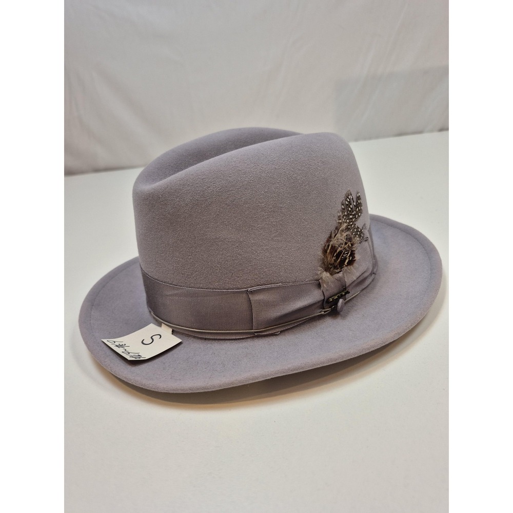 Scala Fedora Hat Fitted Mens S Gray Fur Felt Lined Feather Handmade F24CRYS1